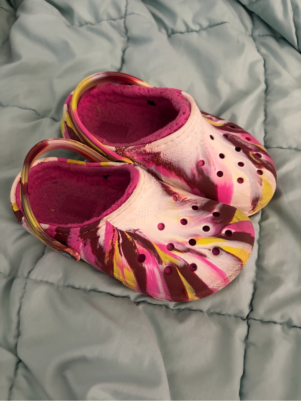 CROCS Kids Pink, Yellow & Brown Tie-Dye Lined Clogs